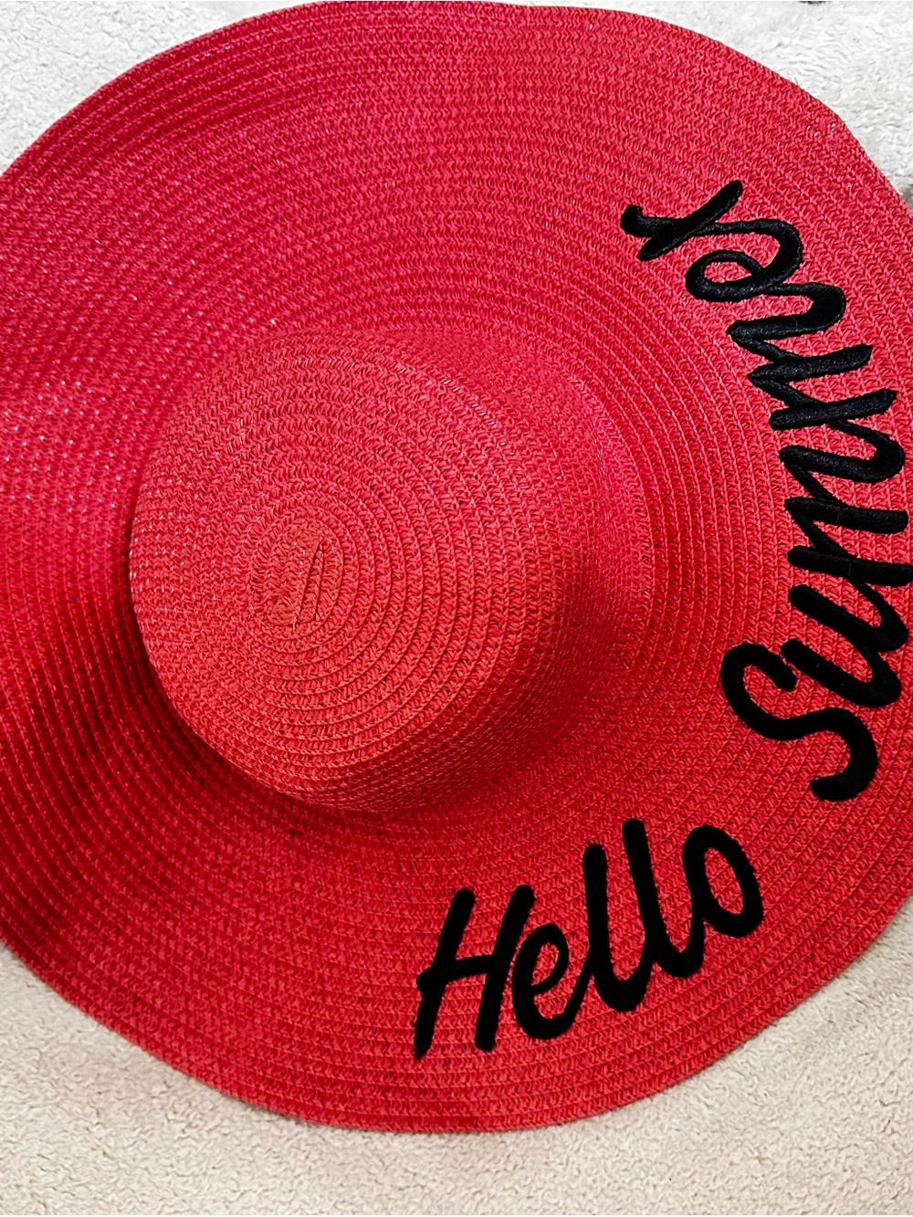 Womens dark Rosey Red Hello Summer' Sun Hat - Lightweight Straw Beach Hat